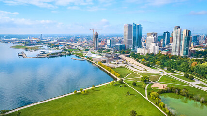Wall Mural - Aerial View of Milwaukee Waterfront and Urban Park