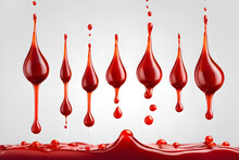 Red Drops And Splashes Of Ketchup Sauce