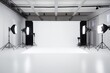 © Ifti Digital - Photo studio with professional equipment and lighting equipment. Horizontal view, An empty modern photo studio ready for use, AI Generated