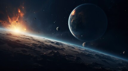 Wall Mural - beautiful planets in the universe with stars in the background in high resolution with a sun