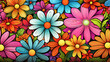 Flower power hippie multicoloured daisy psychedelic background