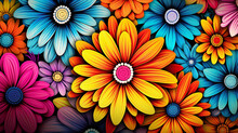 Flower Power Hippie Multicoloured Daisy Psychedelic Background