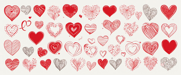 Assorted Sketches of Love Icons in Red, Isolated on White for Valentine's Day
