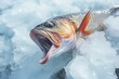A fish with its mouth wide open, captured on ice. Perfect for illustrating the concept of surprise or shock. Can be used in educational materials or articles about fish or climate change