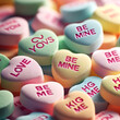 colorful candy hearts with Valentine's messages on them. 