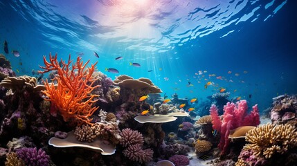 Wall Mural - A coral reef garden that is adorned with vibrant colors and marine life