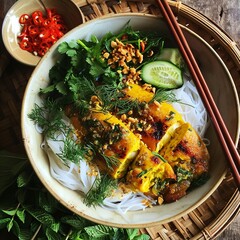 Wall Mural - Cha Ca: Traditional Vietnamese Grilled Fish with Dill and Turmeric