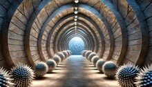 3d Image Of Spiked Balls In A Tunnel 3d Photo Wallpapers