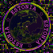 Futuristic Estonia on globe. Bright neon satelite view of the world centered to Estonia. Geographical illustration with shape of country and geometric background. Cool vector illustration.