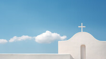 Minimalist Church Somewhere In The Mediterranean Against A Blue Sky With Clouds