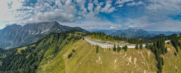 Panoramic view to the Berchtesgaden Rossfeld Mountain pass road