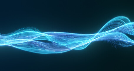 Wall Mural - backdrop of intertwining light creates a dynamic display of technology and data flow, embodying a fu
