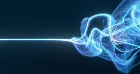 Wall Mural - data stream visual, depicting a flow of data from left to right transitioning from a single strand i