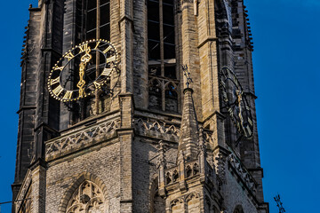 Details of XV Nieuwe Kerk (New Church, 1396 - 1496) on Market square in Delft, Holland. New Church, with 108,5 m church tower - second highest church in The Netherlands. Delft.