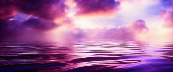 Wall Mural - Vibrant purple water surface with cloud reflections and light. Ripple background with space for design. Perfect for web banners and website headers.