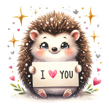 Endearing Hedgehog Clutching I Love You Sign With Hearts And Stars