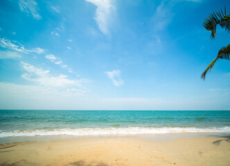 Wall Mural - Beautiful horizon Landscape summer panorama front view point tropical sea beach white sand clean and blue sky background calm Nature ocean Beautiful  wave water travel at Sai Kaew Beach thailand