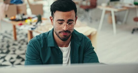 Poster - Business, burnout and man yawning in office with low energy, sleepy or bored with design project. Fatigue, tired or overworked male designer exhausted by boring online research, development or report