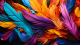 Explosion of vibrant multi-colored feathers creating a textured background, symbolizing diversity and creativity