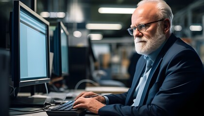 70-Year-old businessman working on his computer

