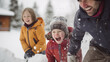 Crianças felizes brincando na neve com roupas de inverno - Papel de parede