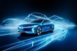 Blurred bokeh effect with autonomous vehicles and electric car charging stations for auto design