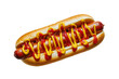Delicious Hot Dog  with Mustard and Ketchup Isolated on a Transparent Background