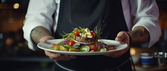 A Close-up of the Waiter's Hand Delivering a Plate of Food in a Restaurant Setting