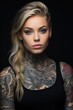Captivating ink: a bold tattoo on beautiful girl, celebrating artistry, confidence, and individuality of feminine self-expression striking body art in a mesmerizing display of beauty and boldness.