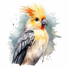 Generative AI Image Of  Cockatiel With A Contented Gaze White Background