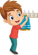 Cartoon little boy hanging clothes