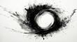 Abstract black ink paint spatter splotch splat splatter circle spiral on white background for wallpaper display  