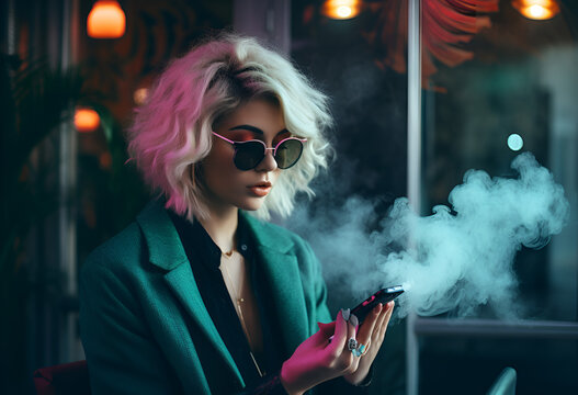 Portrait of cool stylish women browsing her mobile 