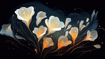 Wall Mural - beautiful flowers, breathtaking illustrated, simple yet elegant, vector illustration, calmness, subtle dark background  