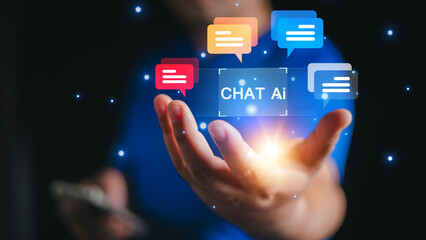 Wall Mural - ai technology, chat with ai, artificial intelligence. man using technology smart robot ai, chatbot b
