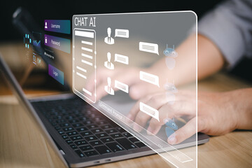 Wall Mural - ai technology, chat with ai, artificial intelligence. man using technology smart robot ai, chatbot b
