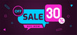 sale 30 percent off buy now banner pink blue light neon