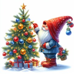 Wall Mural - A festive Christmas tree adorned with colorful ornaments and wrapped gifts sits beneath twinkling lights