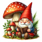 Fototapeta Kwiaty - Mushrooms scattered across grassy forest floor