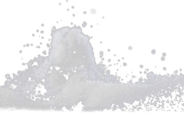 Wall Mural - Salt powder pour fall in bowl, white Salt crystal cook abstract cloud fly. Ground salt splash in air, food object element design. Black background isolated selective focus blur