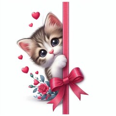 Wall Mural - kitten with heart