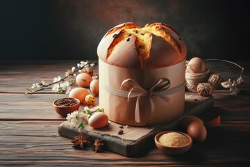 Wall Mural - Festive Easter panettone. Background with selective focus and copy space