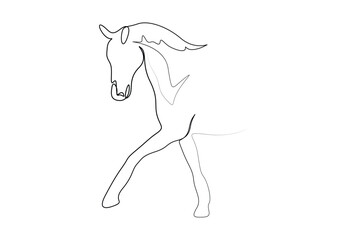 Continuous one line drawing of horse head. Poster drawing. Isolated on white background vector illustration. Pro vector.