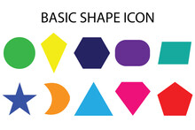 12 Set Of Basic Color Shapes. Vector Illustration.