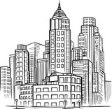 Fototapeta Nowy Jork - Skycraper buildings landscape drawing