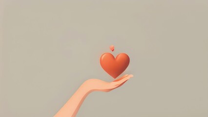 Wall Mural - Minimal illustration of a hand holding a heart, representing love and compassion in its simplest form.
