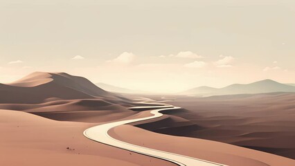 Wall Mural - Minimal animation of a winding road traversing through a minimalist landscape.