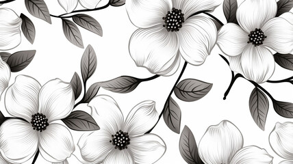 Wall Mural - Dogwood flower and leaves pattern seamless background