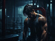 Gym Motivation: Dark, Gloomy Background with Someone Sweating during Intense Workout
