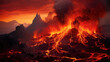 Majestic Mountains Awaken as Volcanic Explodes, Cascade of Molten Lava Flowing Down
